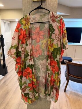 Tropical Floral Kimono Swim Coverup | Open Front Oversized Wrap